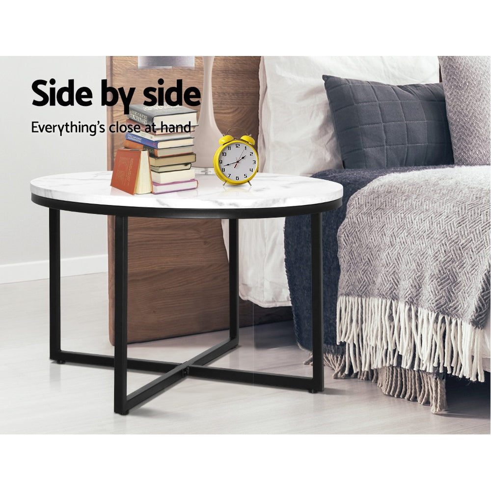 Coffee Tables: Artiss Coffee Table Round 70CM Marbel Effect