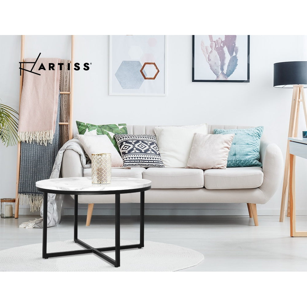 Coffee Tables: Artiss Coffee Table Round 70CM Marbel Effect