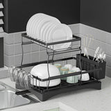 Cefito Dish Rack Expandable Drying Drainer Cutlery Holder Tray Kitchen 2 Tiers