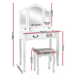 Artiss Dressing Table Stool Set Foldable Mirror White