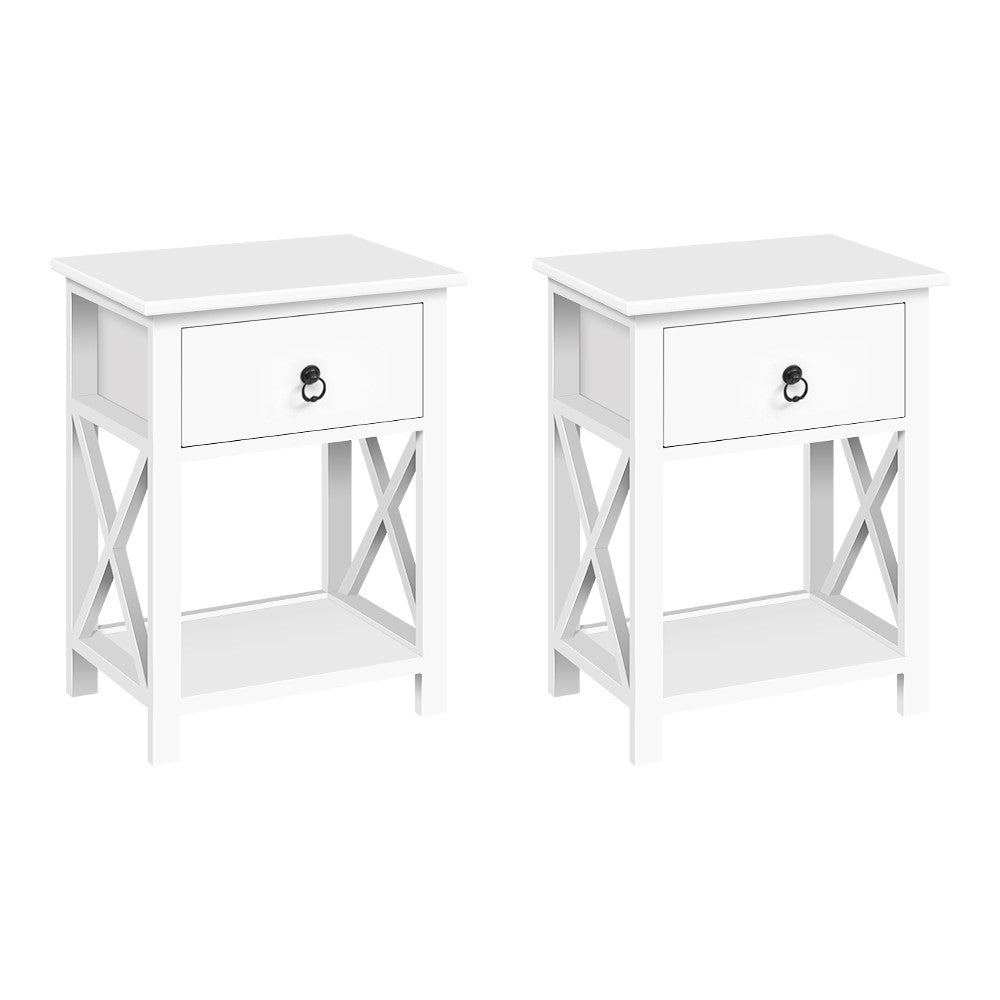 Bedside Tables: Artiss 2 X Bedside Table 1 Drawer with Shelf - EMMA White