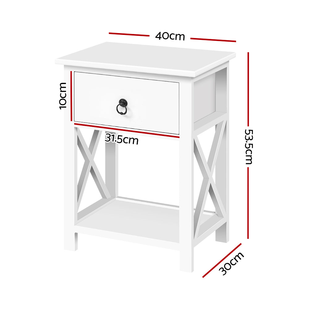 Bedside Tables: Artiss 2 X Bedside Table 1 Drawer with Shelf - EMMA White