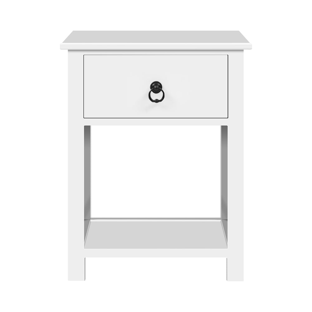 Bedside Tables: Artiss 2 X Bedside Table 1 Drawer with Shelf - EMMA White