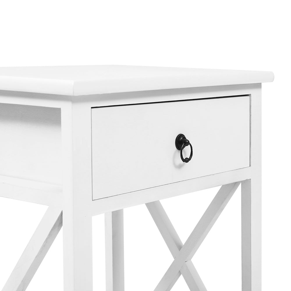 Bedside Tables: Artiss 2 X Bedside Table 1 Drawer with Shelf - EMMA White