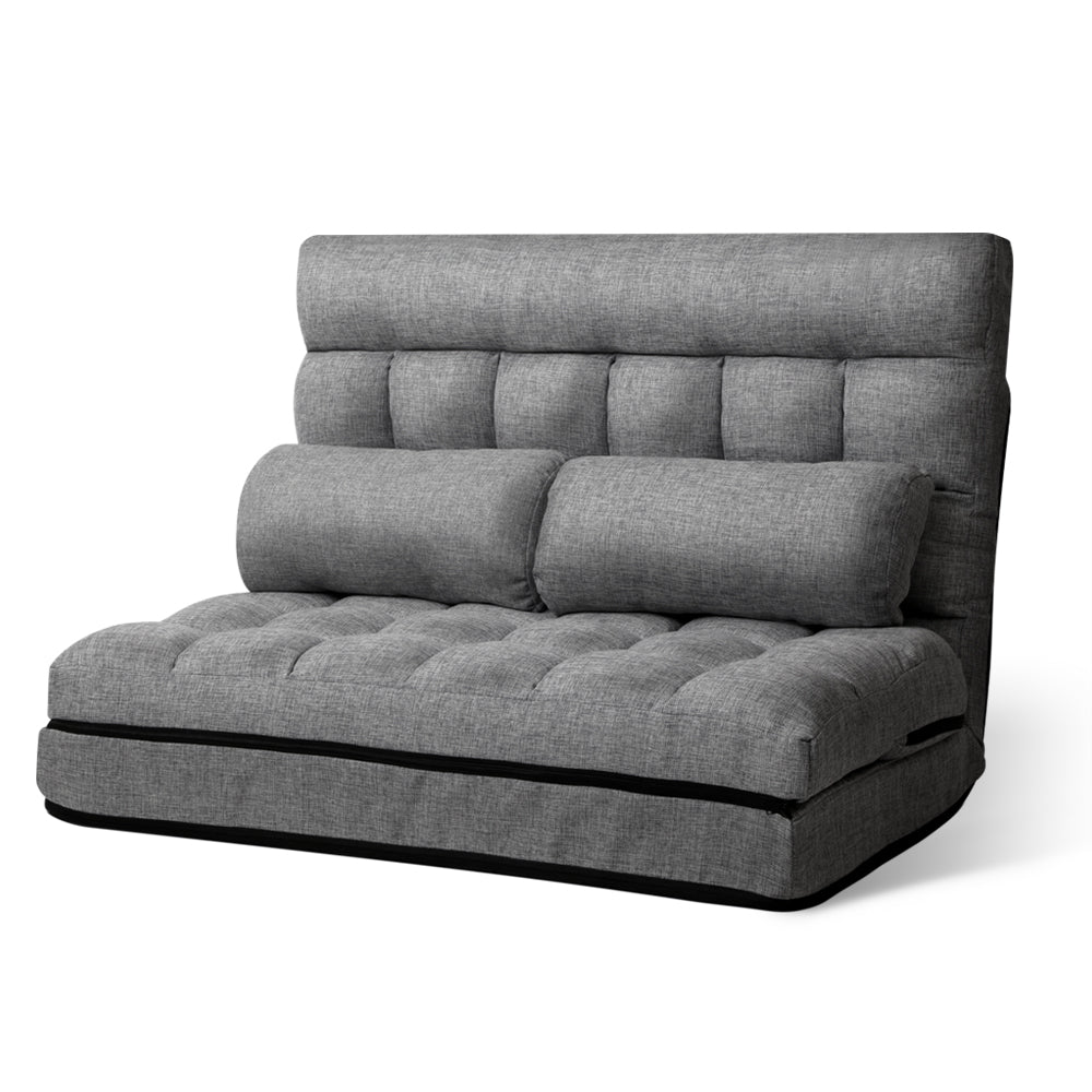 Arm Chairs & Recliners: Artiss Floor Lounge Sofa Bed 2-seater Grey Fabric