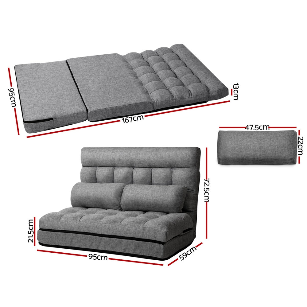 Arm Chairs & Recliners: Artiss Floor Lounge Sofa Bed 2-seater Grey Fabric