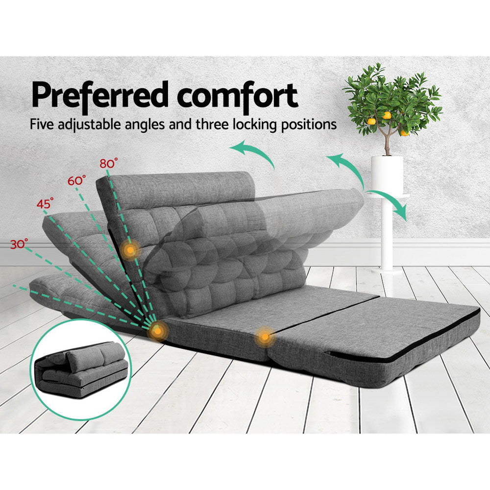 Arm Chairs & Recliners: Artiss Floor Lounge Sofa Bed 2-seater Grey Fabric