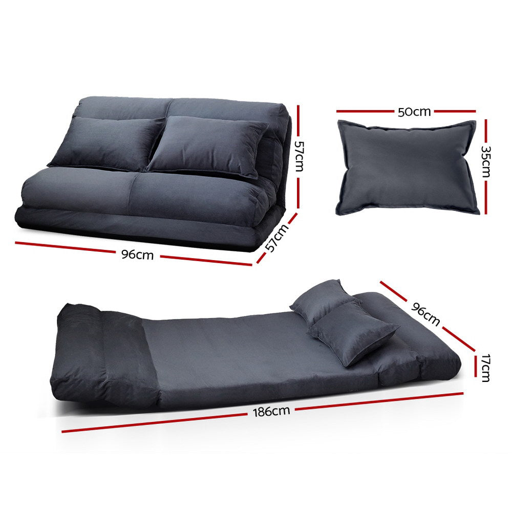 Sofas & Sofa Beds: Artiss Floor Lounge Sofa Bed 2-seater Charcoal Suede