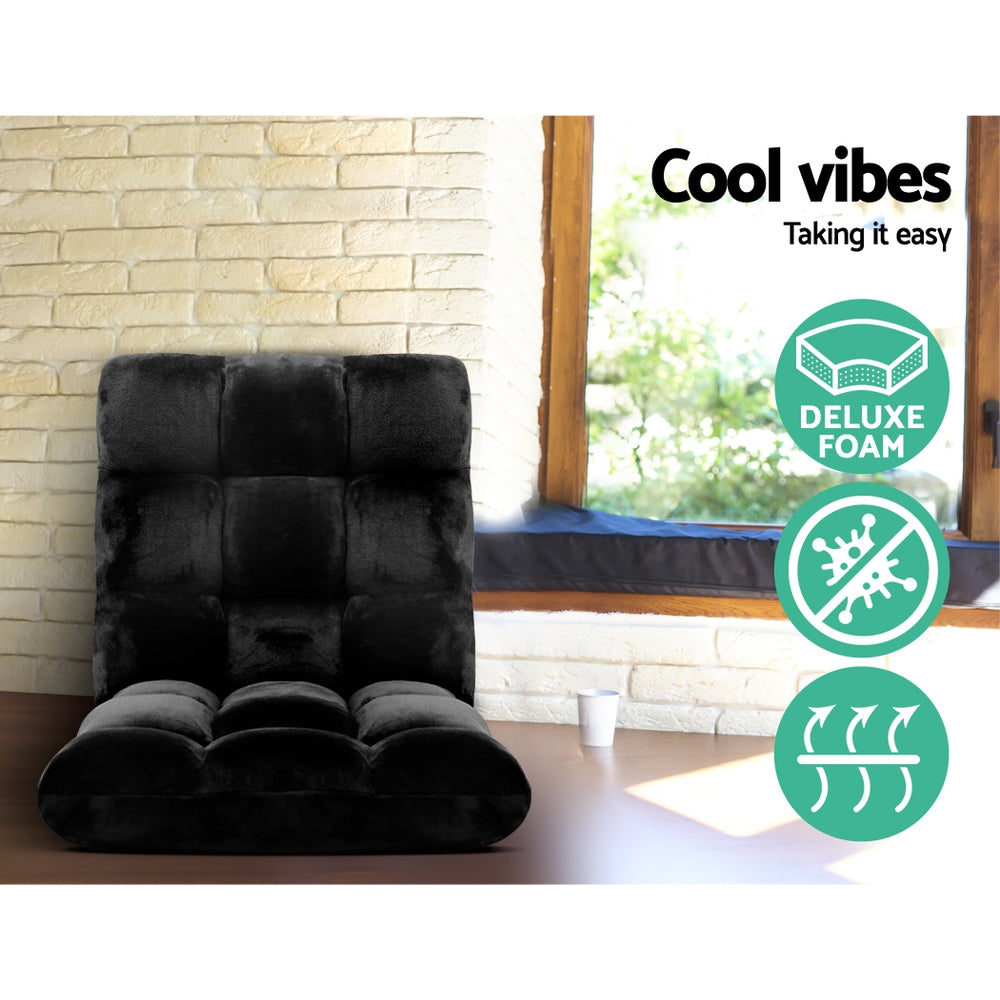 Arm Chairs & Recliners: Artiss Floor Lounge Sofa Bed Flannel Fabric Black