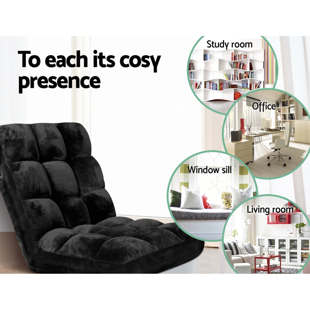 Arm Chairs & Recliners: Artiss Floor Lounge Sofa Bed Flannel Fabric Black