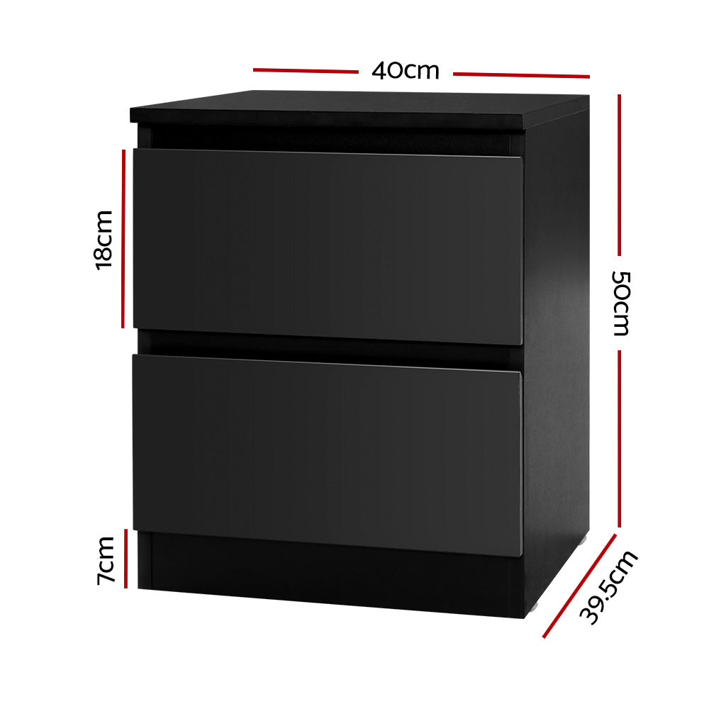 Bedside Tables: Artiss Bedside Table 2 Drawers - PEPE Black