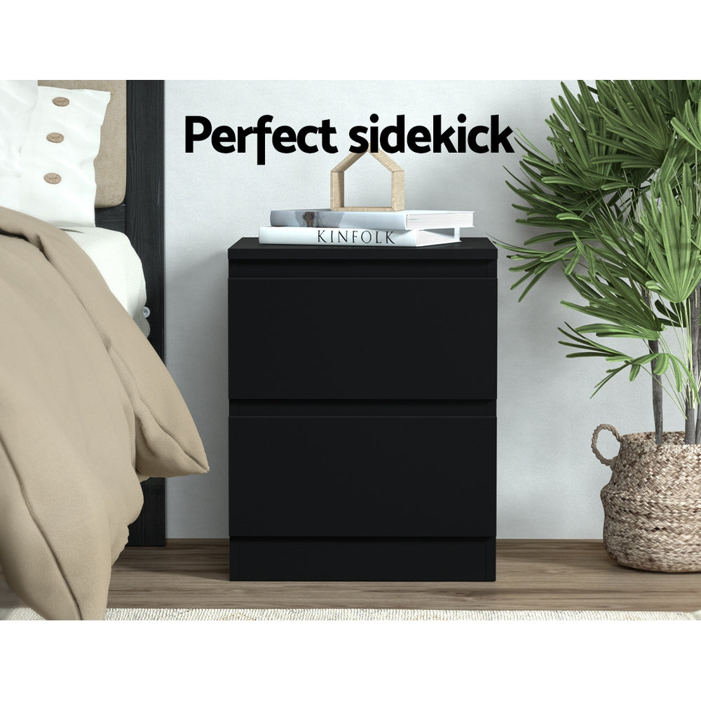 Bedside Tables: Artiss Bedside Table 2 Drawers - PEPE Black