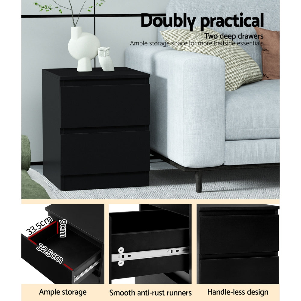 Bedside Tables: Artiss Bedside Table 2 Drawers - PEPE Black