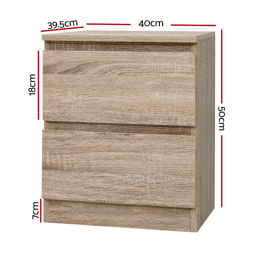 Bedside Tables: Artiss Bedside Table 2 Drawers - PEPE Oak