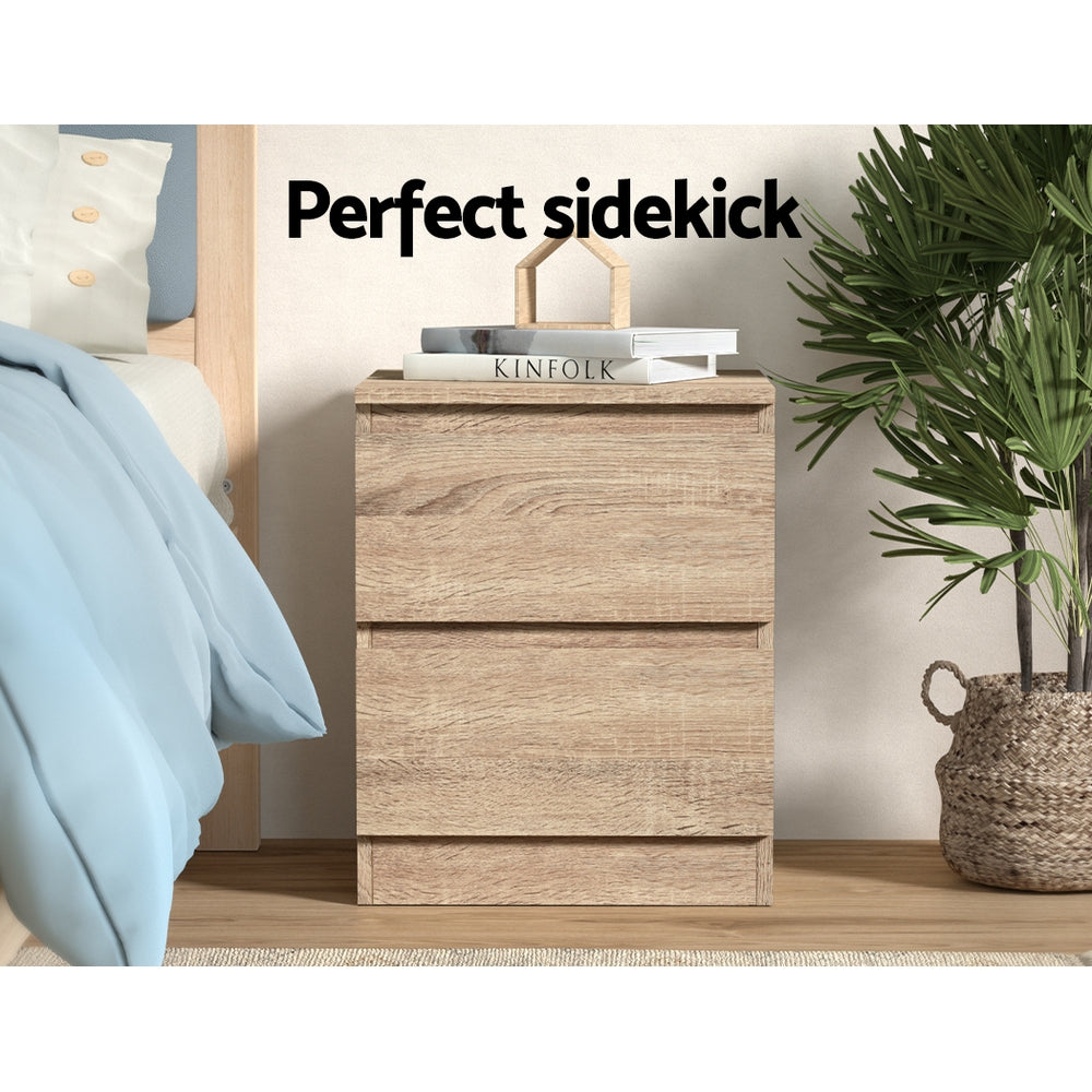 Bedside Tables: Artiss Bedside Table 2 Drawers - PEPE Oak