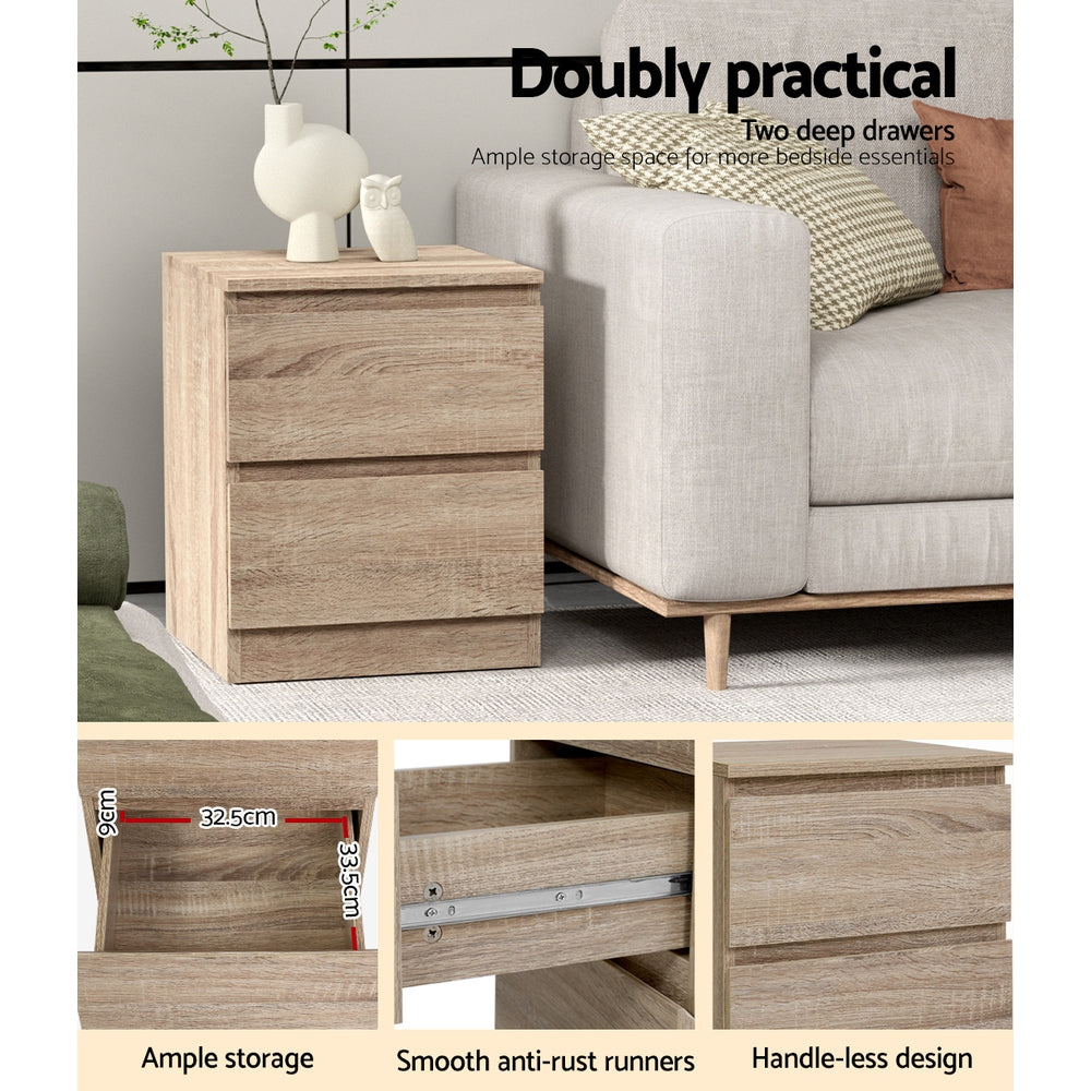 Bedside Tables: Artiss Bedside Table 2 Drawers - PEPE Oak