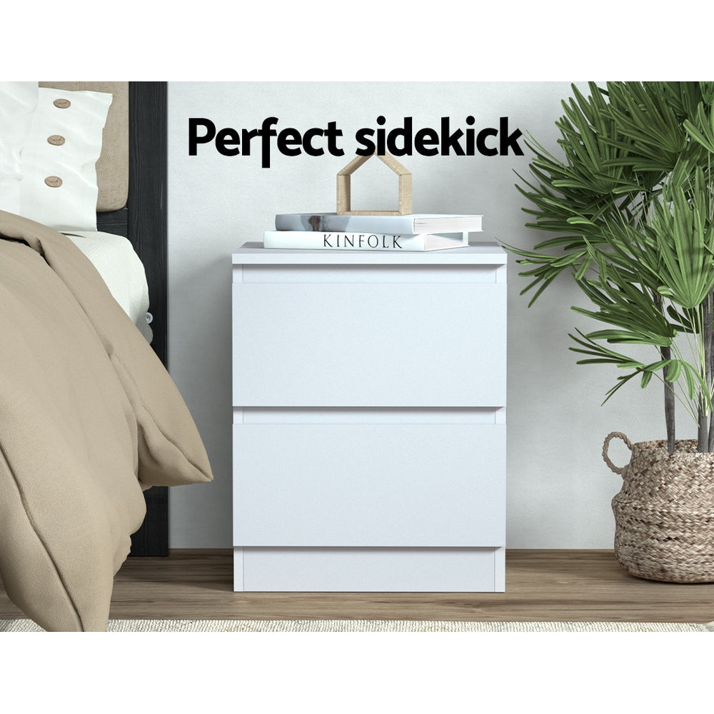 Bedside Tables: Artiss Bedside Table 2 Drawers - PEPE White