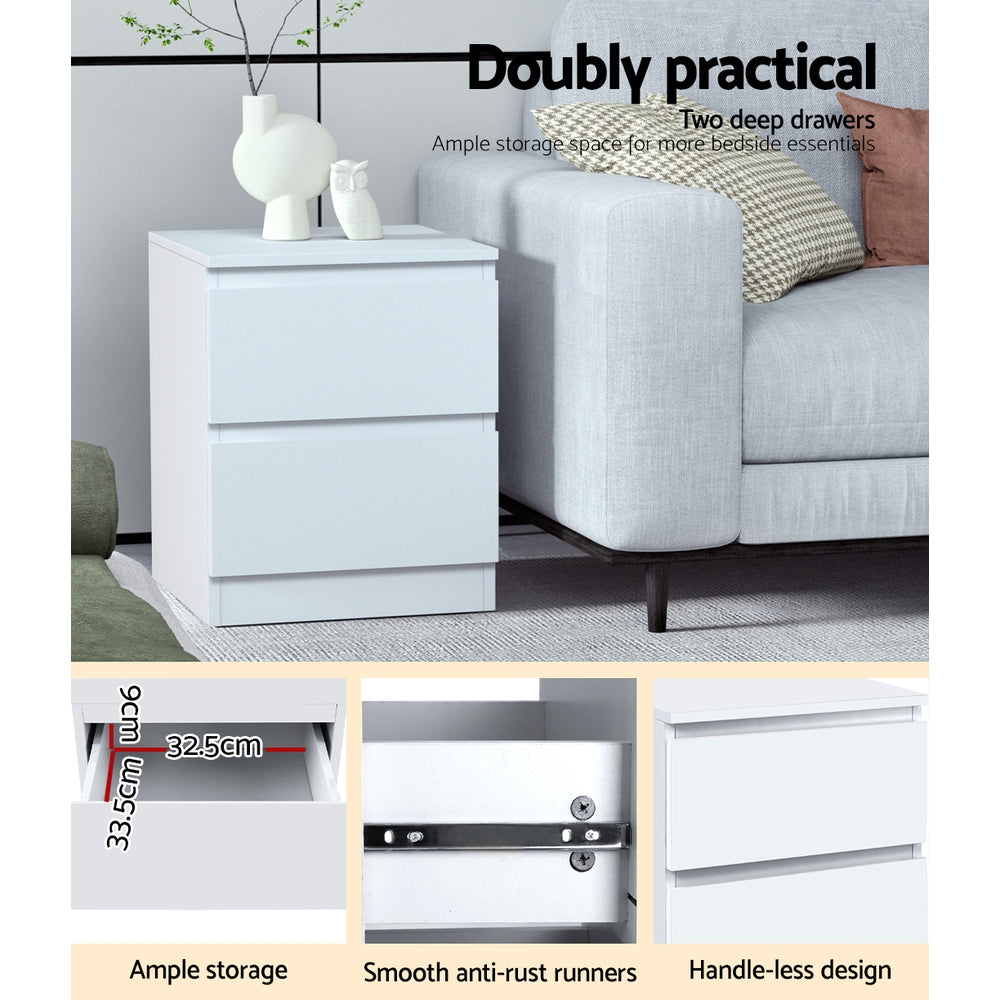 Bedside Tables: Artiss Bedside Table 2 Drawers - PEPE White
