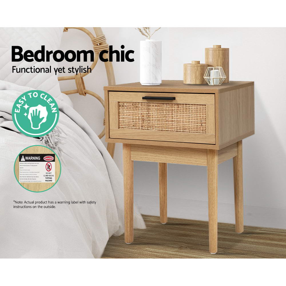Bedside Tables: Artiss Bedside Tables Side Table Rattan Drawers Nightstand