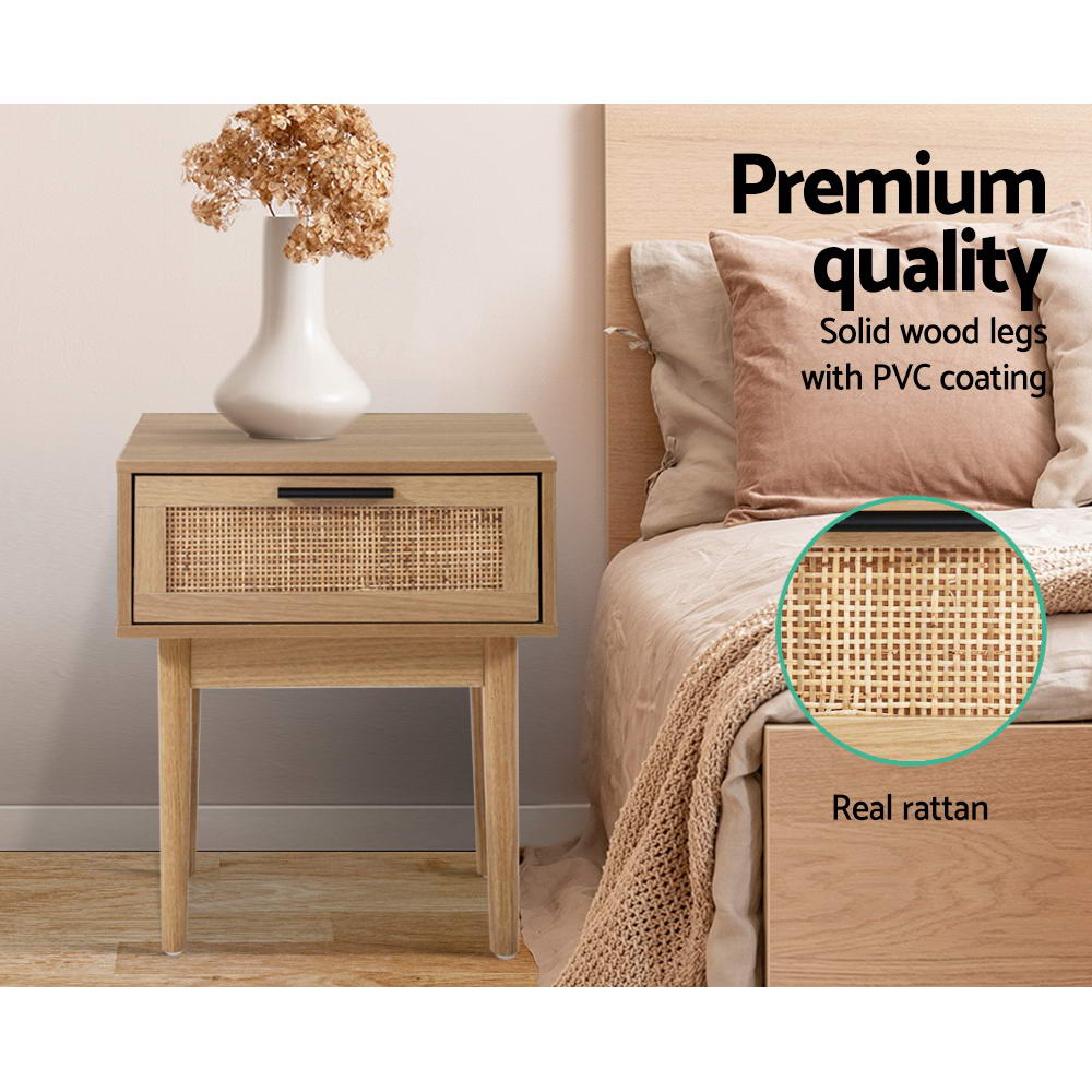 Bedside Tables: Artiss Bedside Tables Side Table Rattan Drawers Nightstand