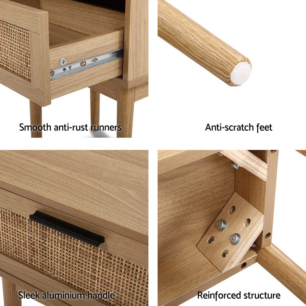 Bedside Tables: Artiss Bedside Tables Side Table Rattan Drawers Nightstand