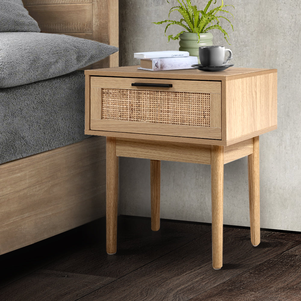 Bedside Tables: Artiss Bedside Tables Side Table Rattan Drawers Nightstand