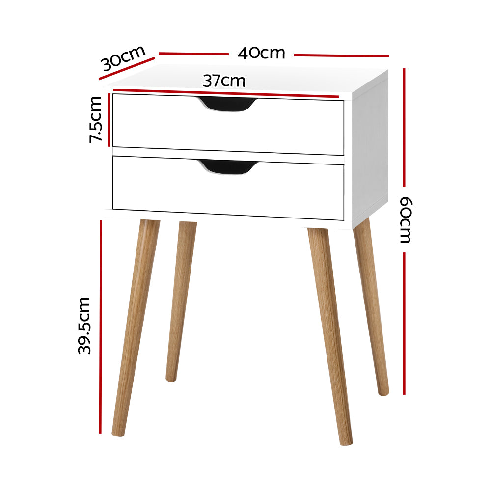 Bedside Tables: Artiss Bedside Table 2 Drawers - BODIE White
