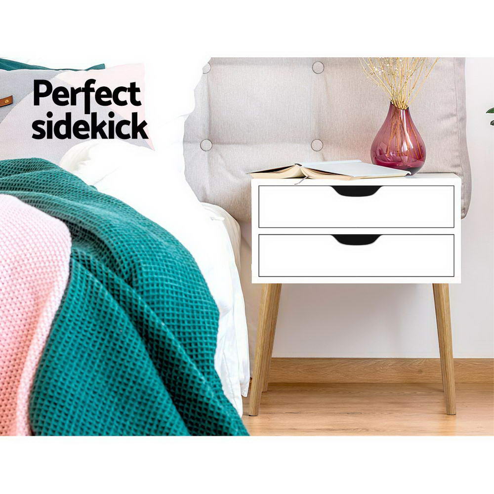 Bedside Tables: Artiss Bedside Table 2 Drawers - BODIE White