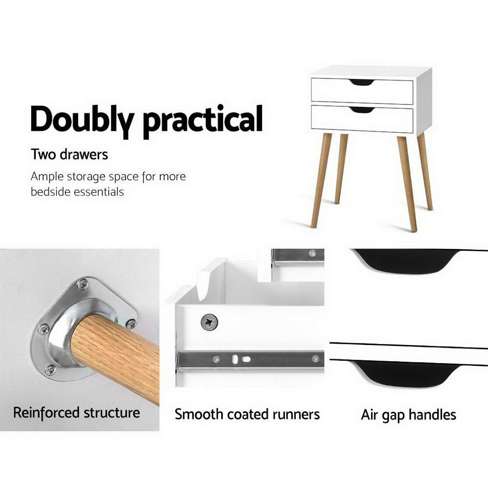 Bedside Tables: Artiss Bedside Table 2 Drawers - BODIE White