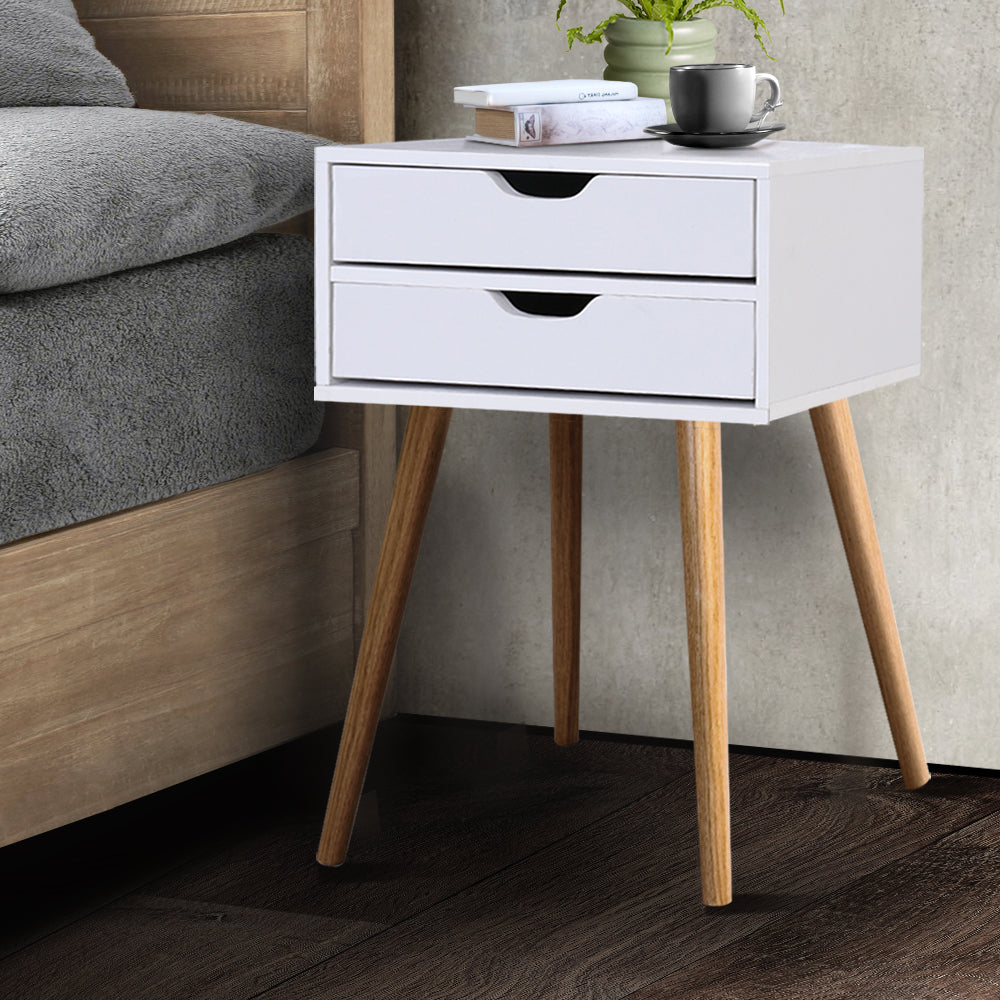 Bedside Tables: Artiss Bedside Table 2 Drawers - BODIE White
