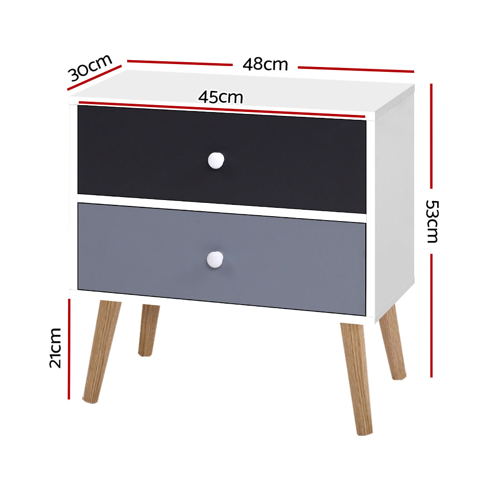 Bedside Tables: Artiss Bedside Table 2 Drawers - BONDS White