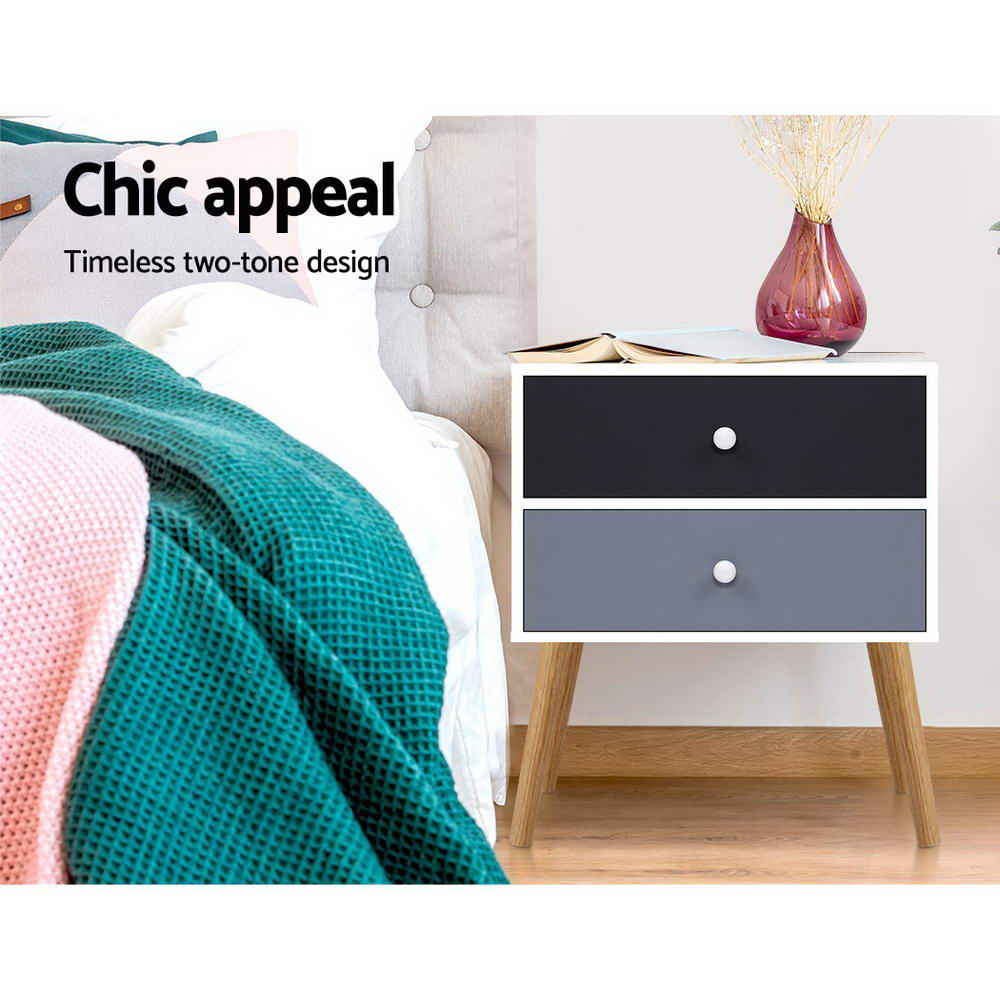 Bedside Tables: Artiss Bedside Table 2 Drawers - BONDS White