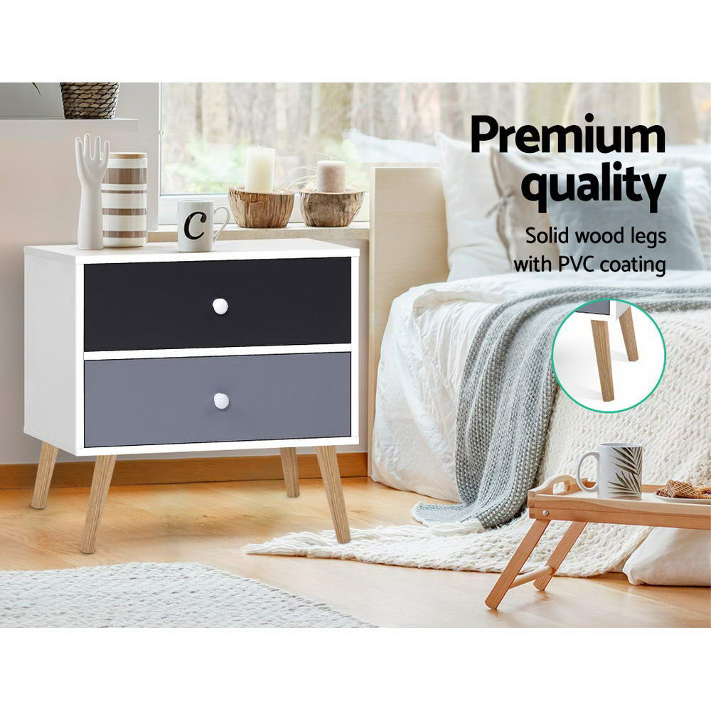 Bedside Tables: Artiss Bedside Table 2 Drawers - BONDS White