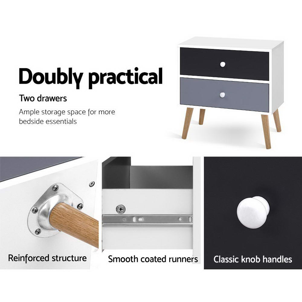 Bedside Tables: Artiss Bedside Table 2 Drawers - BONDS White