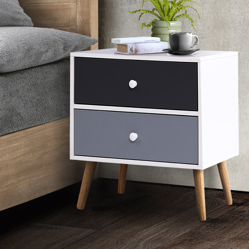 Bedside Tables: Artiss Bedside Table 2 Drawers - BONDS White