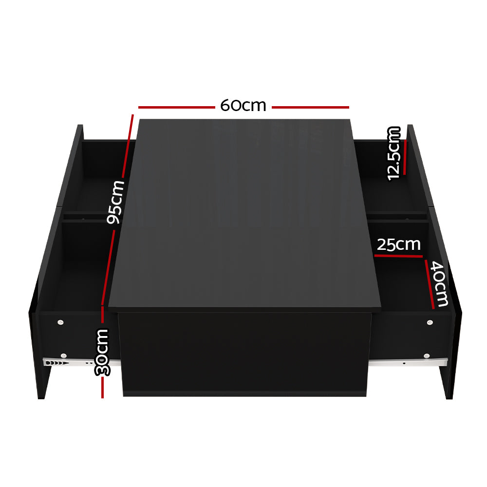 Coffee Tables: Artiss Coffee Table 4 Drawers Black Trevi