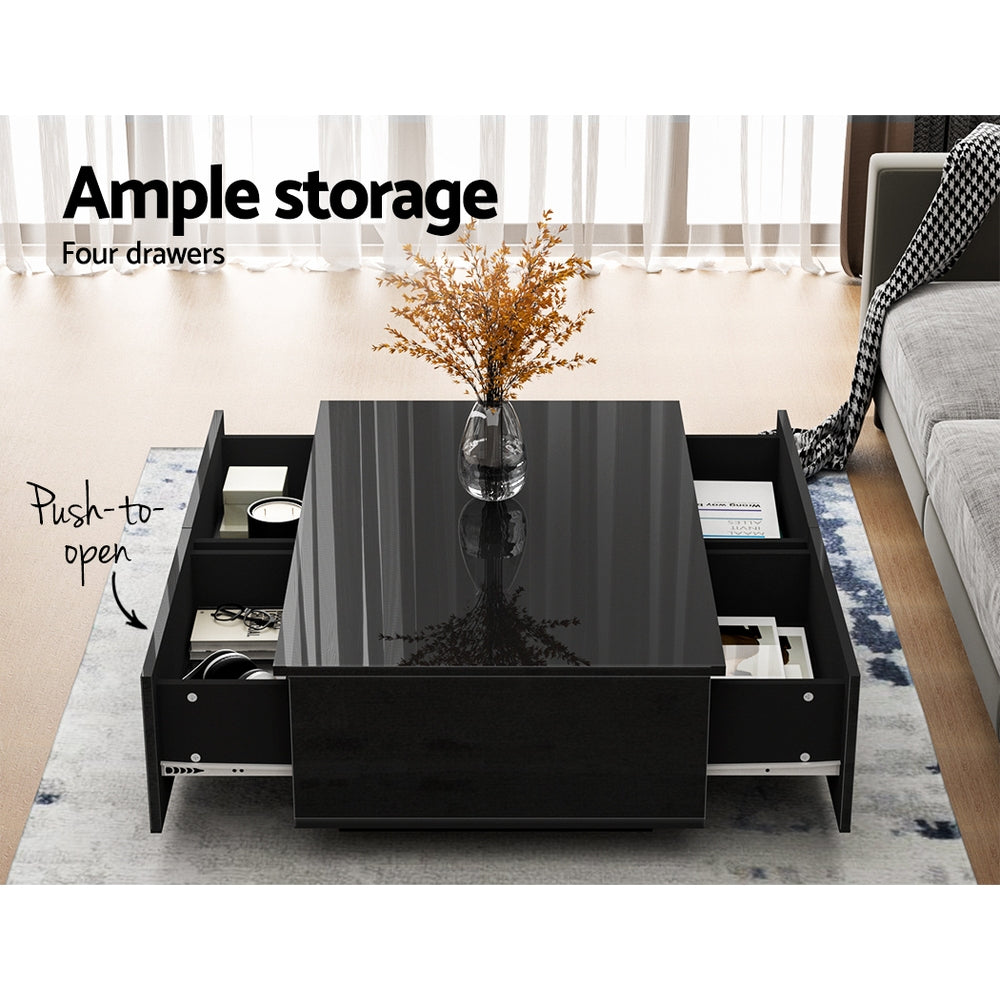 Coffee Tables: Artiss Coffee Table 4 Drawers Black Trevi