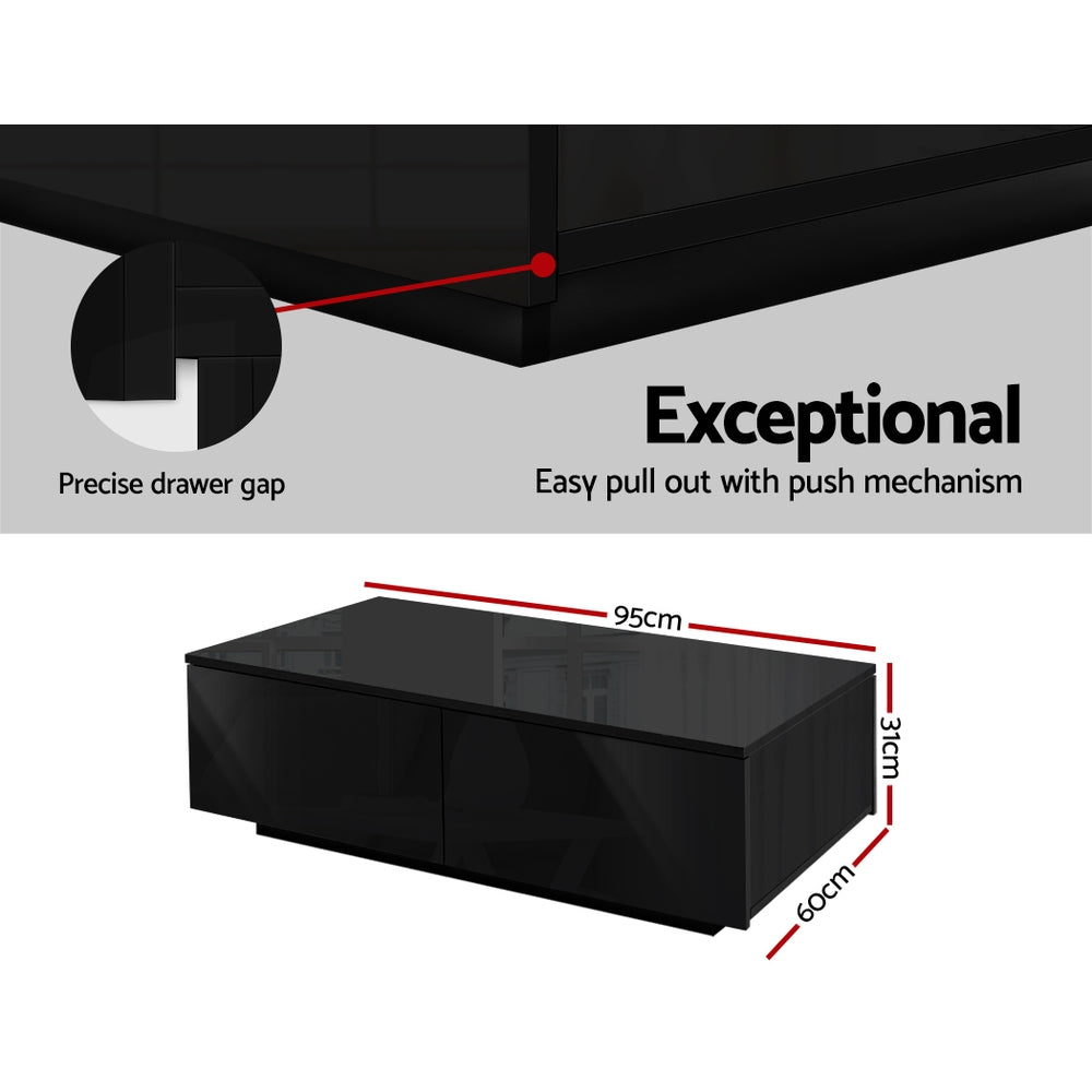 Coffee Tables: Artiss Coffee Table 4 Drawers Black Trevi