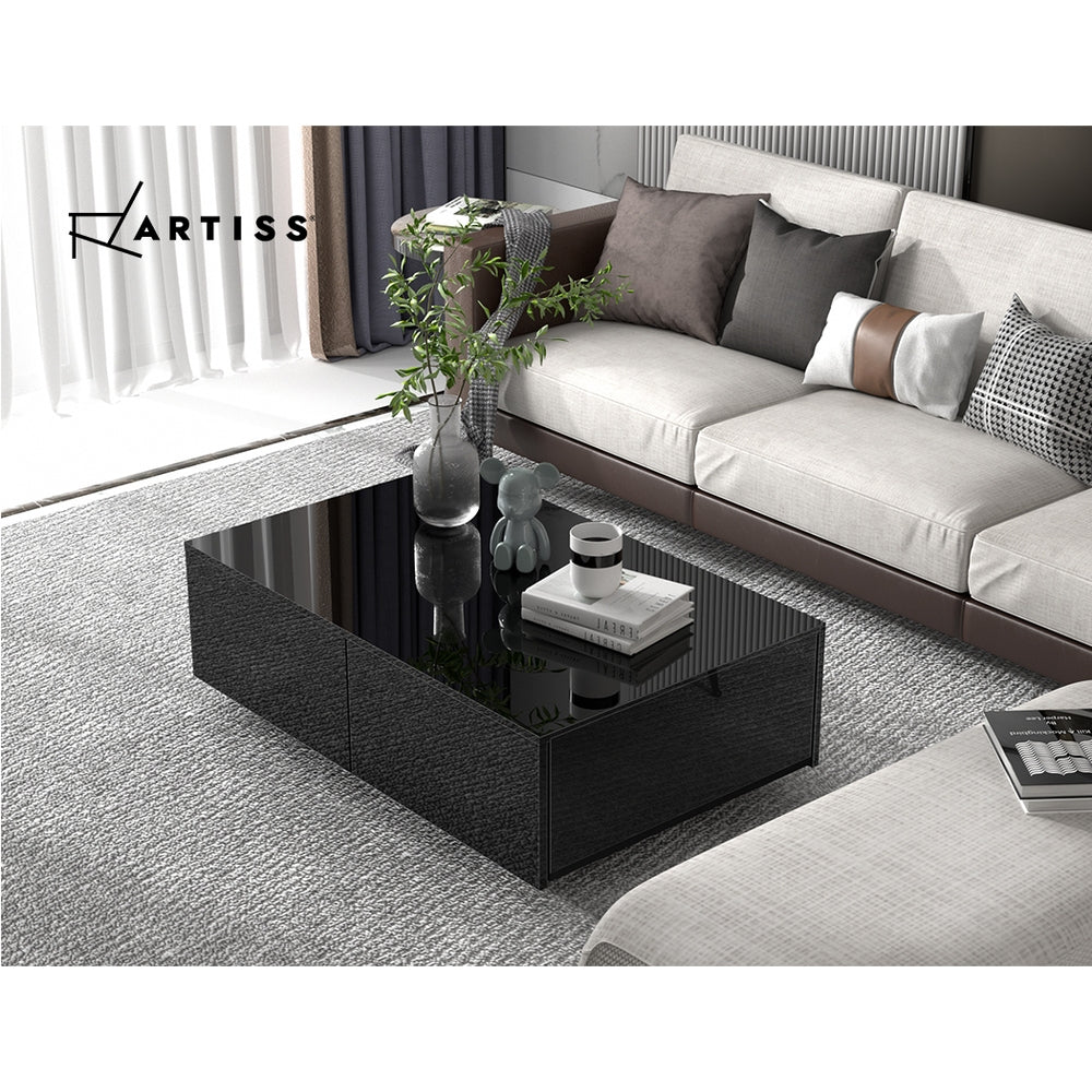 Coffee Tables: Artiss Coffee Table 4 Drawers Black Trevi