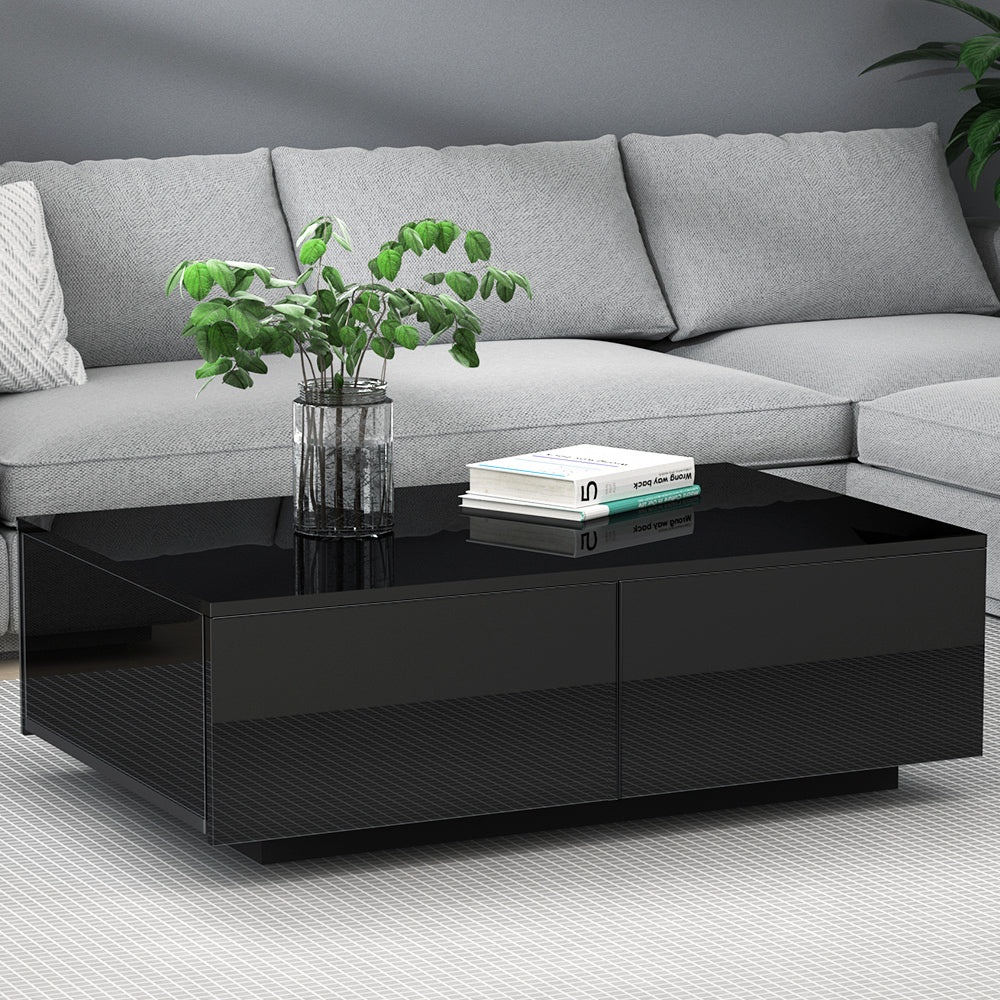 Coffee Tables: Artiss Coffee Table 4 Drawers Black Trevi