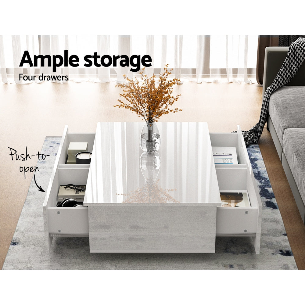Coffee Tables: Artiss Coffee Table 4 Drawers White Trevi