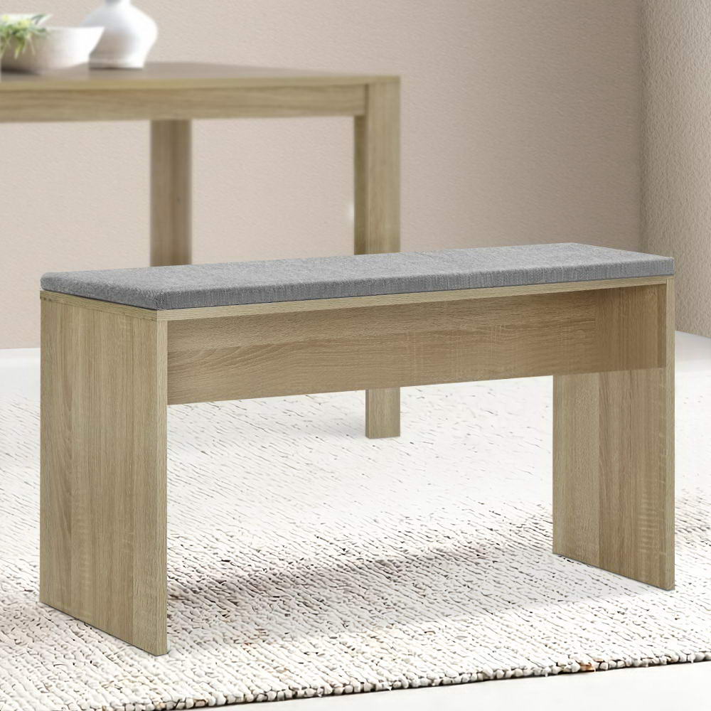 Kitchen & Dining Chairs: Artiss Dining Bench Upholstery Seat Wooden Chair Oak 90cm