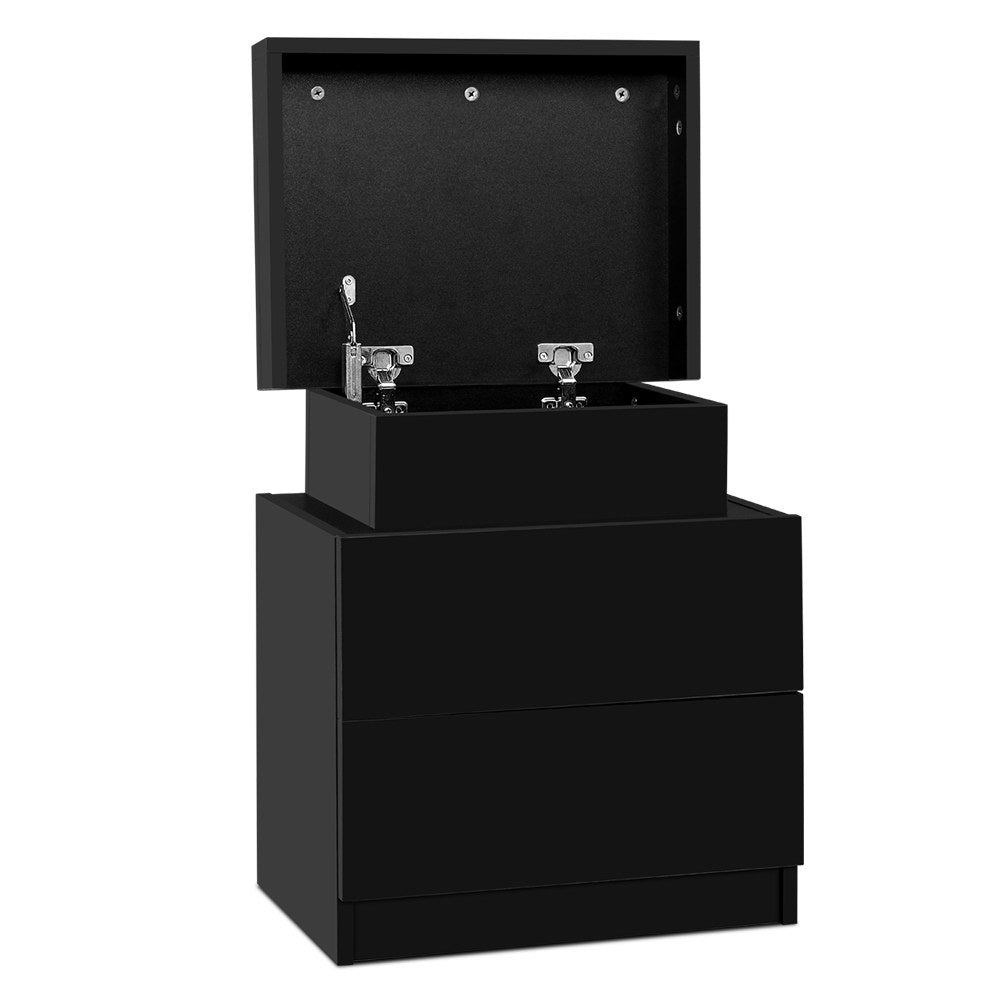 Bedside Tables: Artiss Bedside Table 2 Drawers Lift-up Storage - COLEY Black