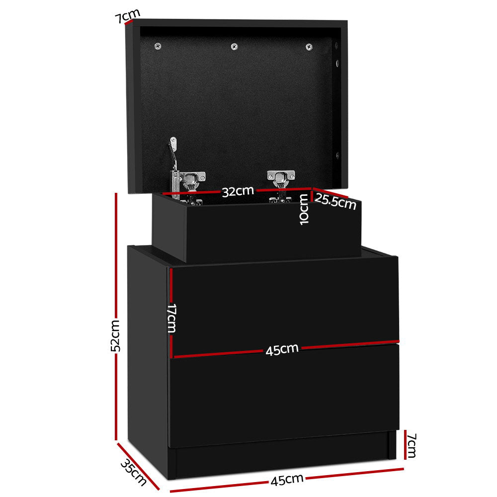 Bedside Tables: Artiss Bedside Table 2 Drawers Lift-up Storage - COLEY Black