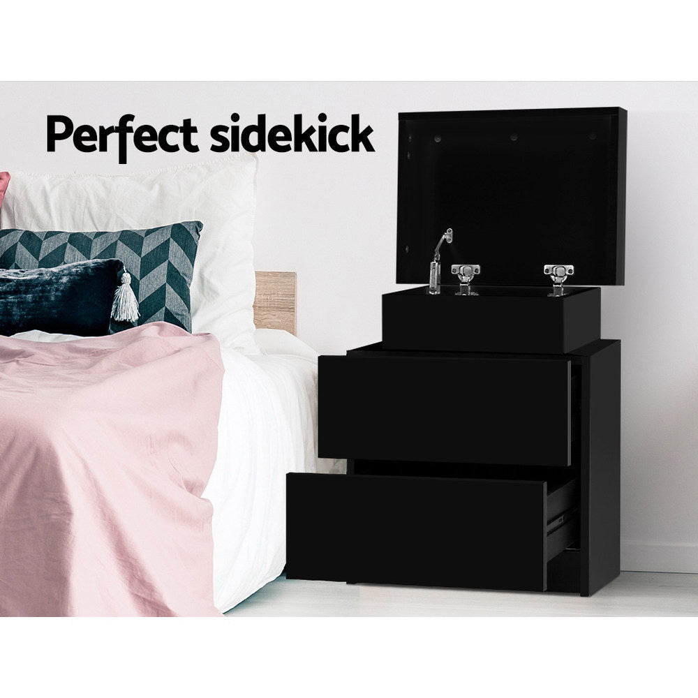 Bedside Tables: Artiss Bedside Table 2 Drawers Lift-up Storage - COLEY Black