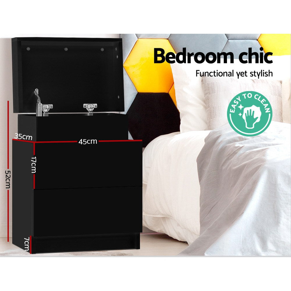 Bedside Tables: Artiss Bedside Table 2 Drawers Lift-up Storage - COLEY Black