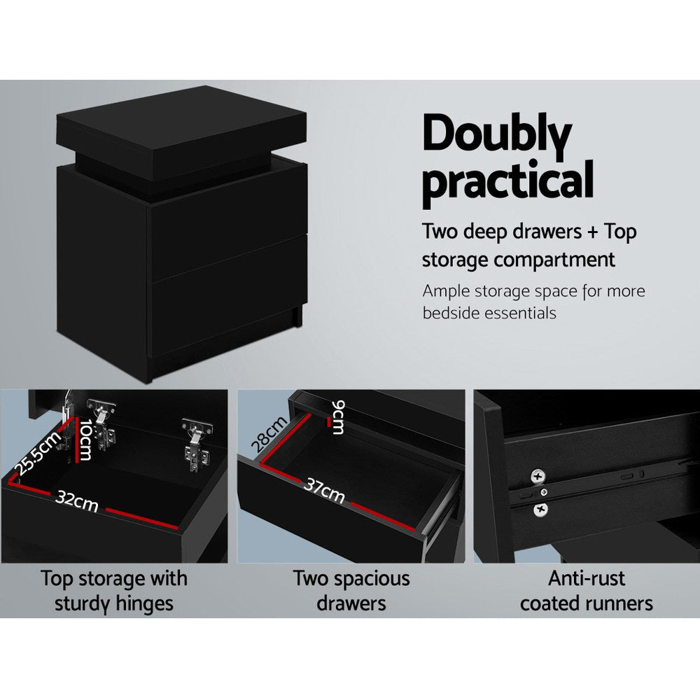 Bedside Tables: Artiss Bedside Table 2 Drawers Lift-up Storage - COLEY Black