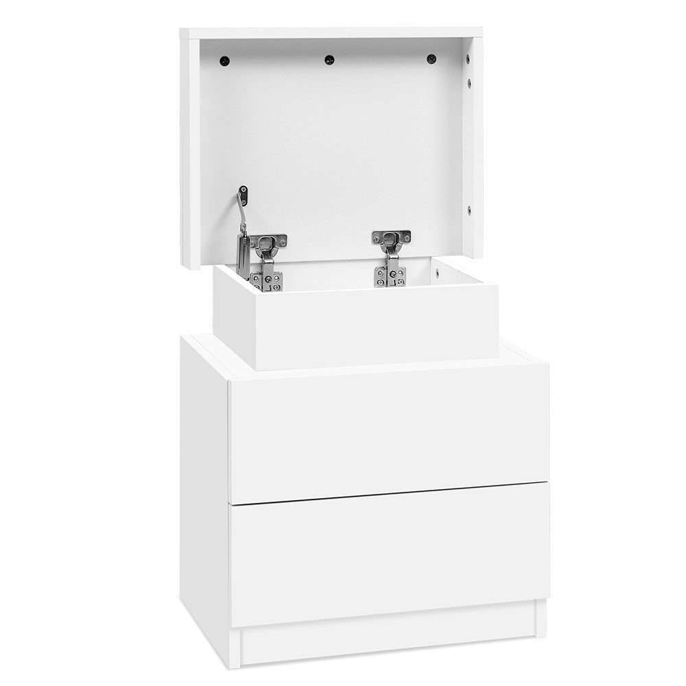 Bedside Tables: Artiss Bedside Table 2 Drawers Lift-up Storage - COLEY White