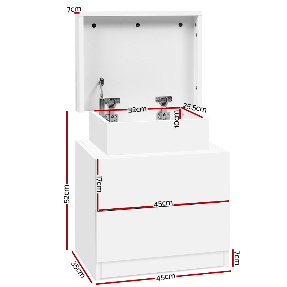 Bedside Tables: Artiss Bedside Table 2 Drawers Lift-up Storage - COLEY White