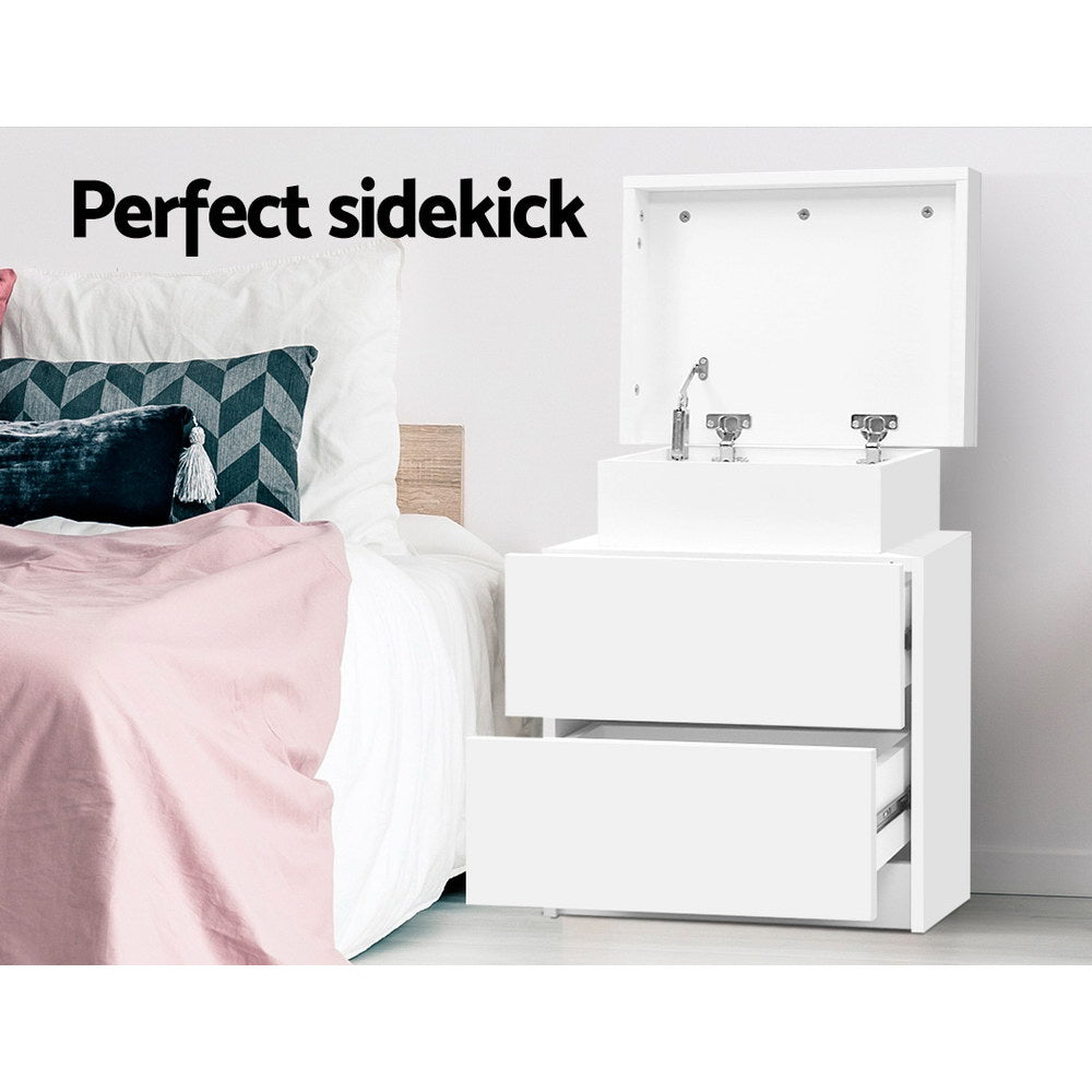 Bedside Tables: Artiss Bedside Table 2 Drawers Lift-up Storage - COLEY White